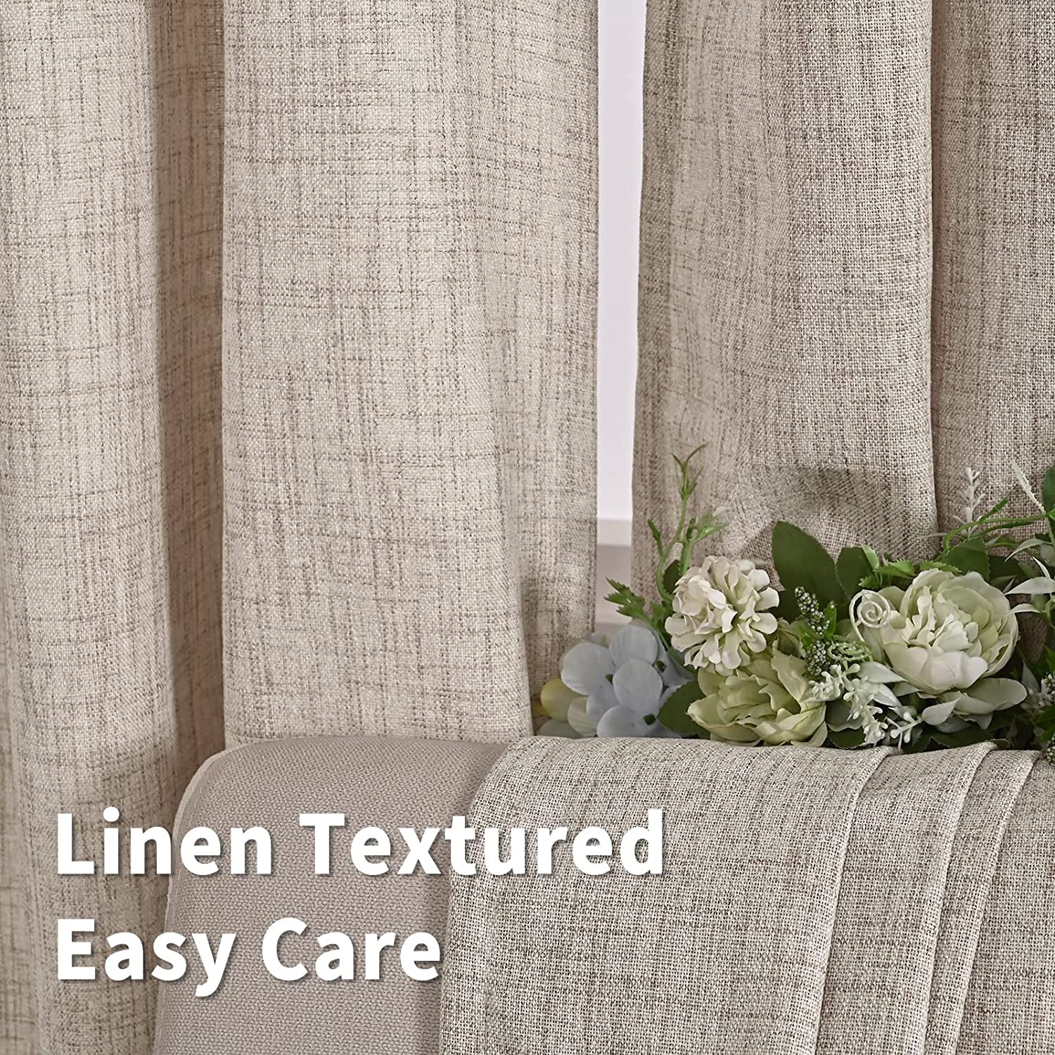 Natural Faux Linen Curtain 2 Panels Set