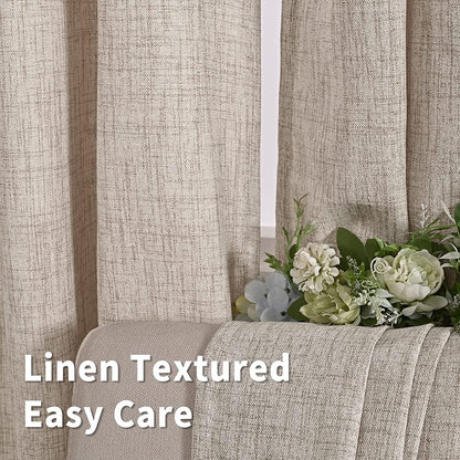 Natural Faux Linen Curtain 2 Panels Set